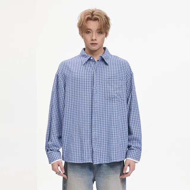 隐狼世家 拼接条纹纯棉长袖衬衣男秋季高级感慵懒松弛格子外套衬衫 男款