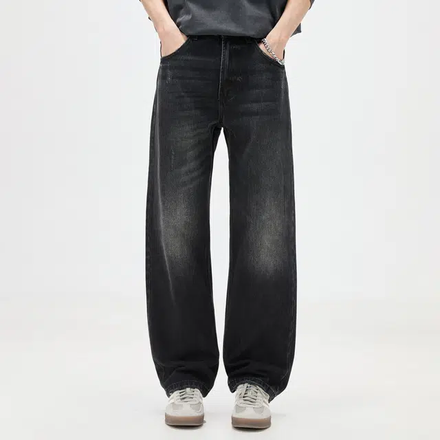 隐狼世家 水洗弯刀男秋季美式高街潮牌宽松直筒阔腿长裤子牛仔裤 男款