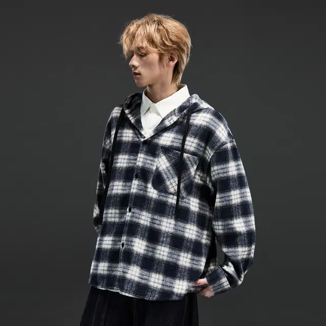 隐狼世家 连帽潮牌复古休闲百搭衬衫 男款