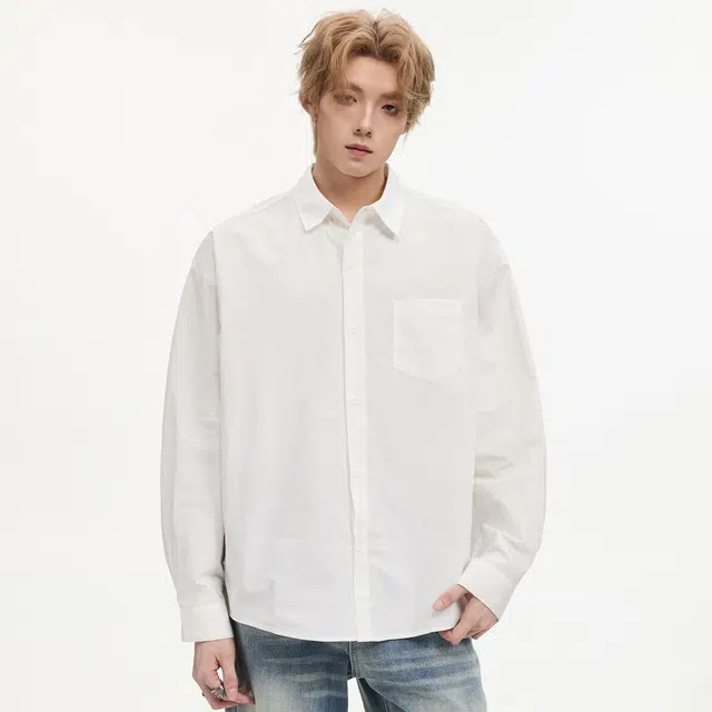 隐狼世家 美式纯棉长袖秋季潮牌宽松休闲纯色衬衣外套衬衫 男款
