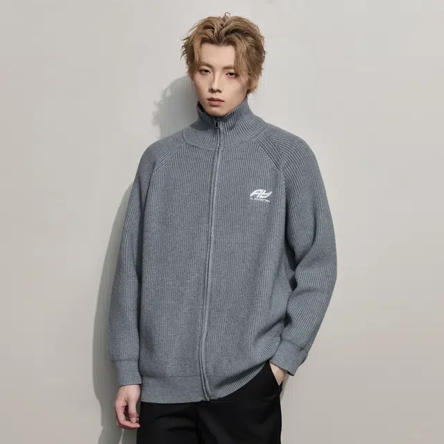隐狼世家 字母刺绣立领针织开衫毛衣男秋冬美式复古潮牌情侣外套卫衣 男款