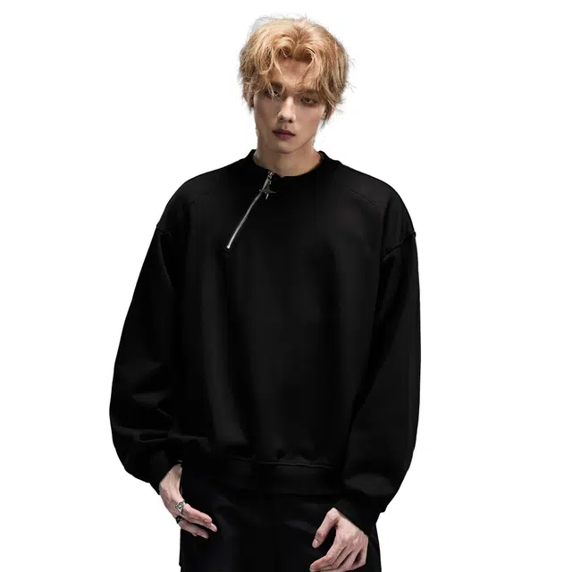 隐狼世家 男生秋季金属侧半拉链落肩袖宽松上衣情侣外套卫衣 男款