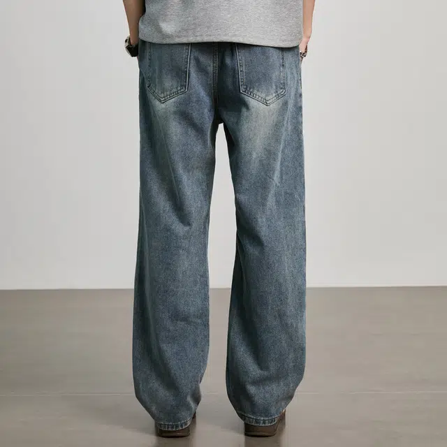隐狼世家 复古男潮牌宽松水洗百搭直筒休闲阔腿裤牛仔裤 男款