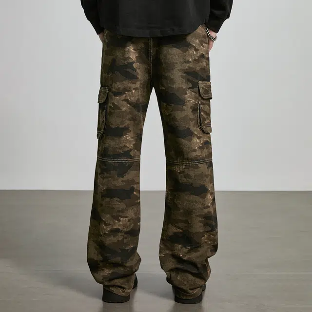 隐狼世家 美式复古男高街多口袋微喇修身显高休闲工装裤牛仔裤 男款