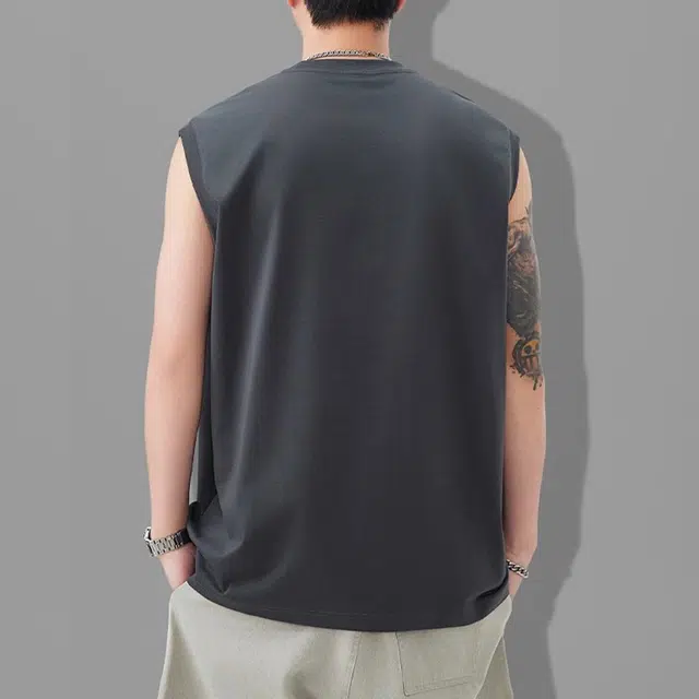 隐狼世家 纯色百搭舒适高级宽松无袖坎肩背心 男款 深灰色