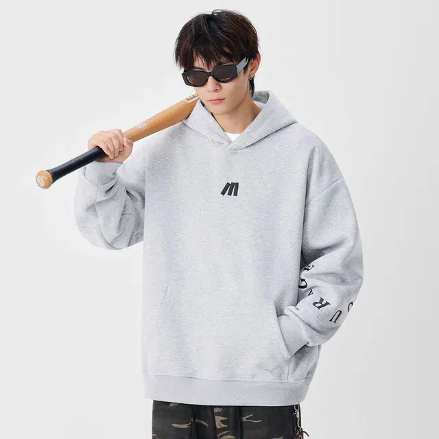隐狼世家 连帽套头男刺绣宽松春秋季休闲百搭帽衫日系复古潮牌情侣上衣卫衣 男款