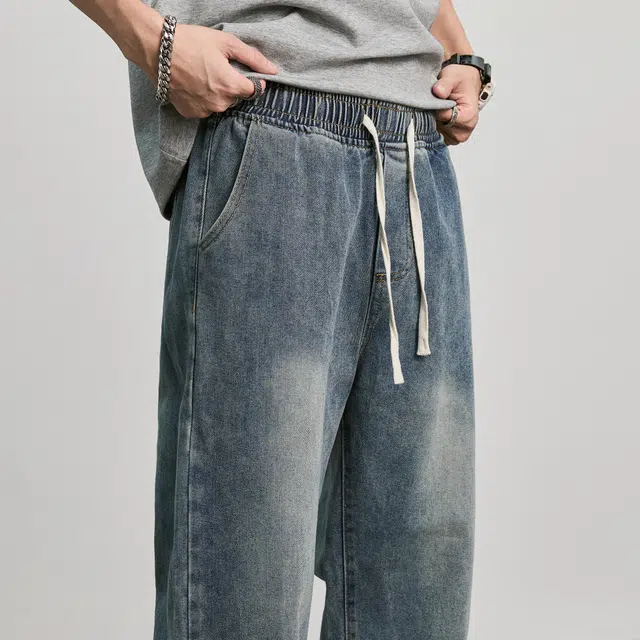 隐狼世家 复古男潮牌宽松水洗百搭直筒休闲阔腿裤牛仔裤 男款