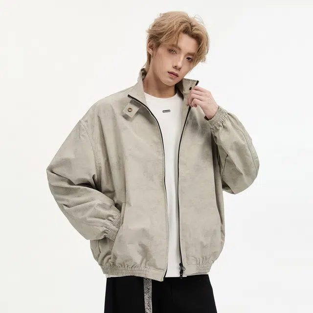 隐狼世家 哈灵顿立领外套男春秋季美式复古宽松短款休闲翻领情侣夹克 男款