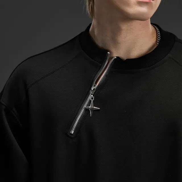 隐狼世家 男生秋季金属侧半拉链落肩袖宽松上衣情侣外套卫衣 男款