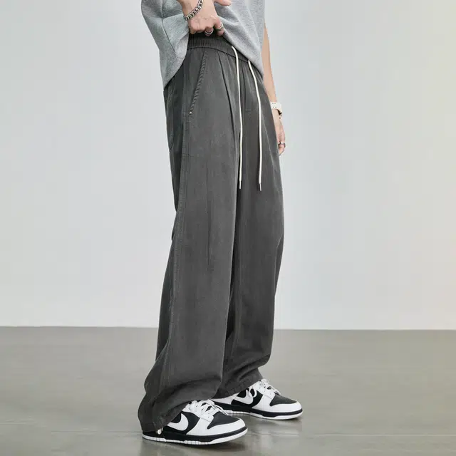 隐狼世家 潮流日系男士夏季薄透气垂感莱赛尔天丝廓形弯刀裤休闲裤 男款