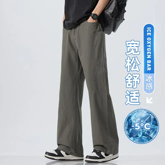 隐狼世家 薄款纯棉潮流百搭宽松阔腿直筒垂感工装运动长裤休闲裤 男款