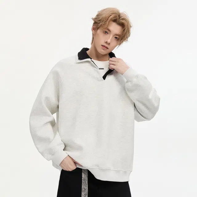 隐狼世家 慵懒风美式休闲撞色翻领潮牌卫衣 男款