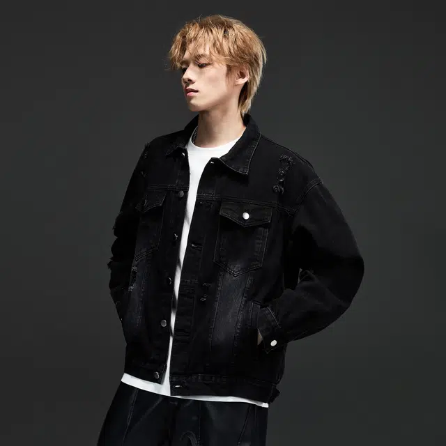 隐狼世家 潮牌复古做旧水洗牛仔男秋季高街宽松情侣百搭破洞外套夹克 男款