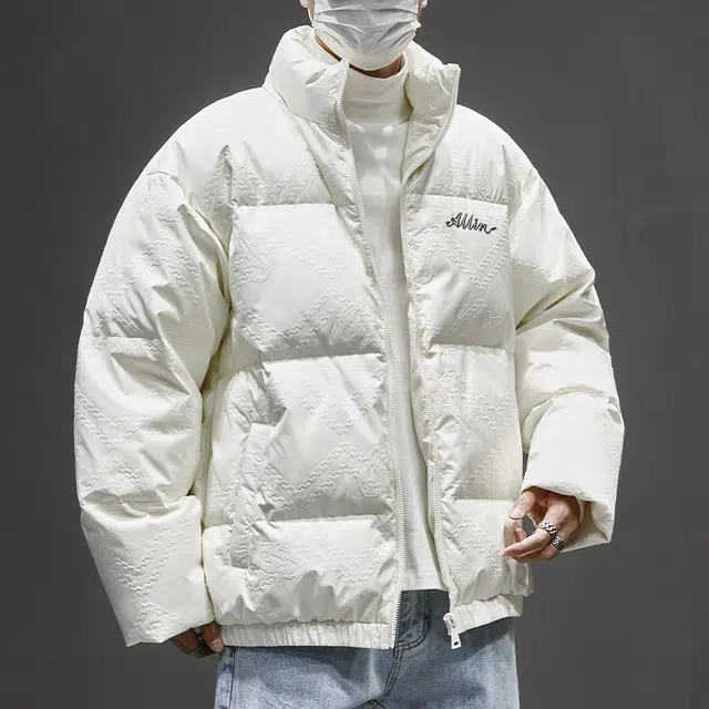 隐狼世家 立领白鸭绒男冬季潮牌保暖加厚面包服字母刺绣情侣外套羽绒服 男款