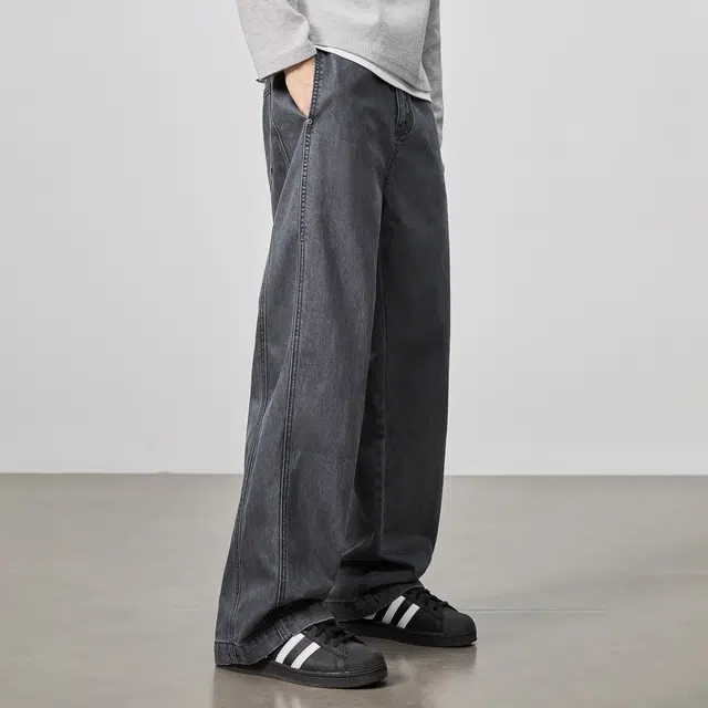 隐狼世家 隐狼世家弯刀男美式复古水洗做旧纯棉宽松直筒阔腿裤子牛仔裤 男款