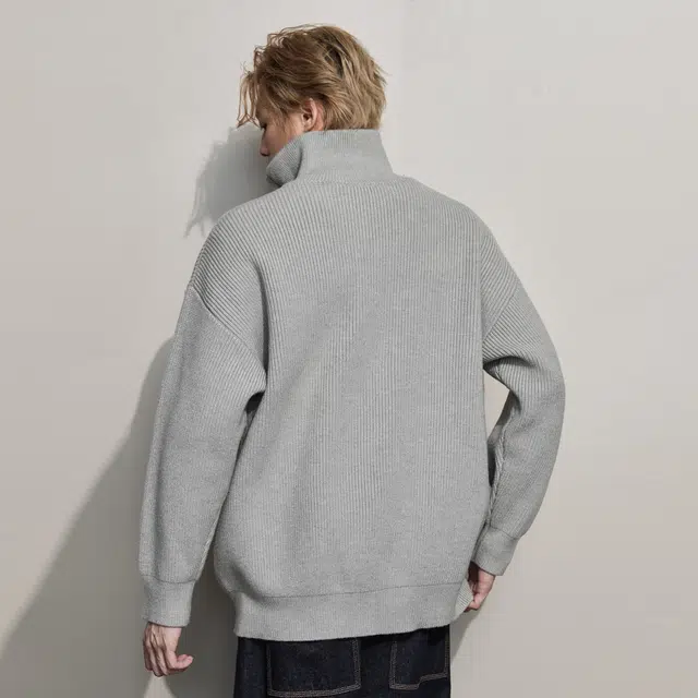 隐狼世家 半拉链高领针织衫男秋冬季灰色通勤慵懒风毛衣情侣休闲外套卫衣 男款