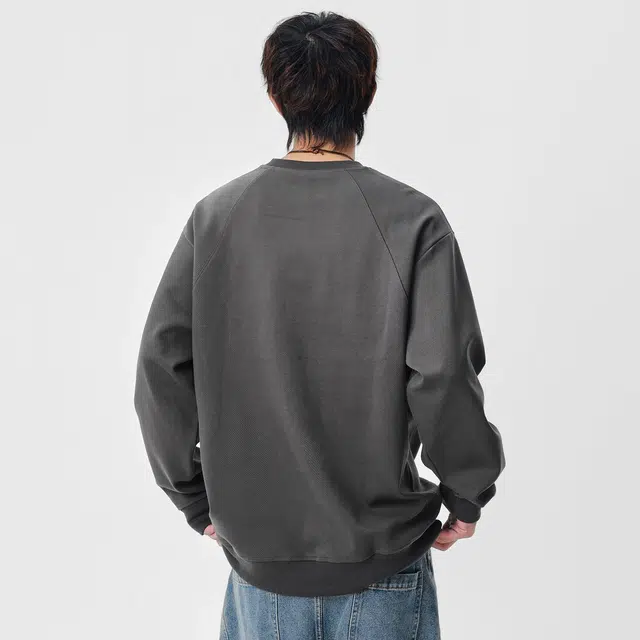 隐狼世家 男圆领宽松套头纯色日系复古拼接结构款春秋季百搭休闲卫衣 男款