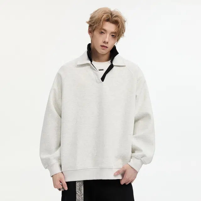 隐狼世家 慵懒风美式休闲撞色翻领潮牌卫衣 男款