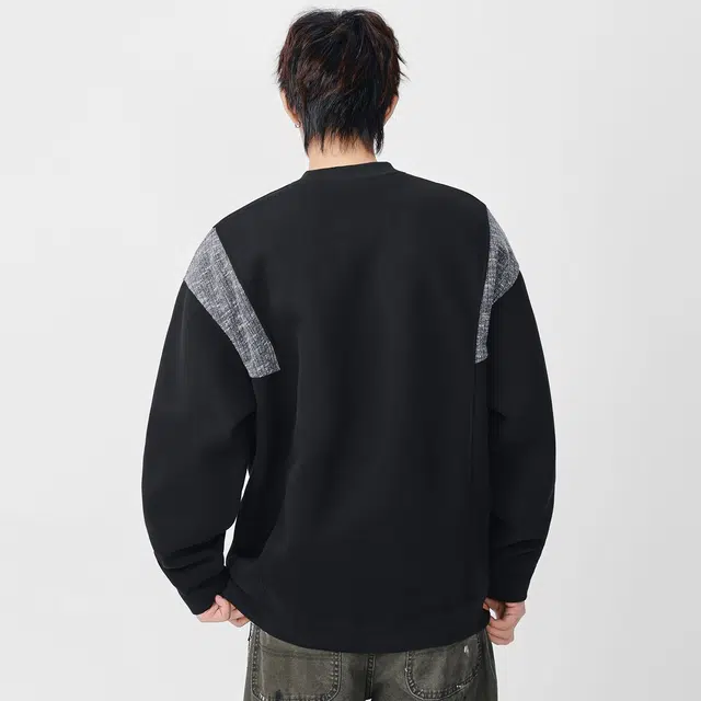 隐狼世家 春秋季圆领男宽松日系复古拼接套头打底衫情侣潮流百搭卫衣 男款
