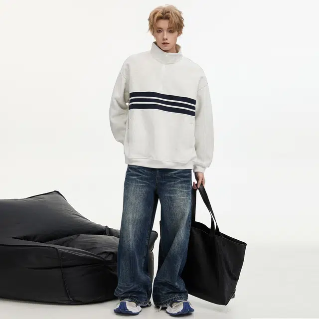 隐狼世家 美式撞色半拉链男生秋季潮牌休闲长袖上衣情侣高领外套卫衣 男款