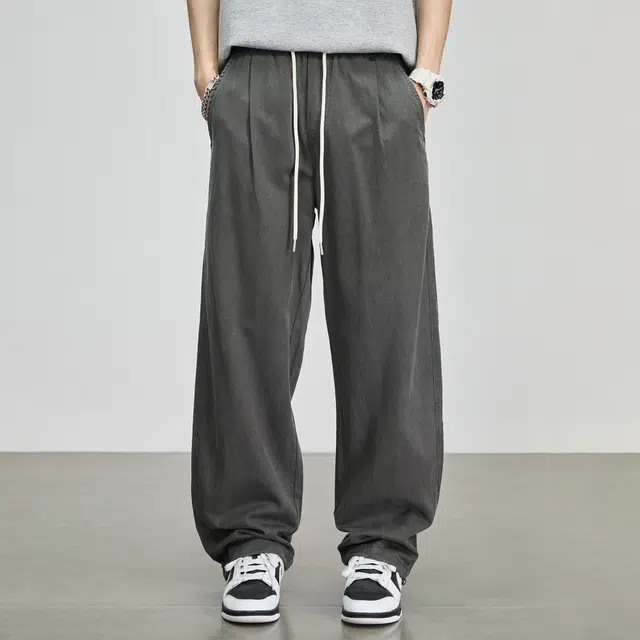 隐狼世家 潮流日系男士夏季薄透气垂感莱赛尔天丝廓形弯刀裤休闲裤 男款