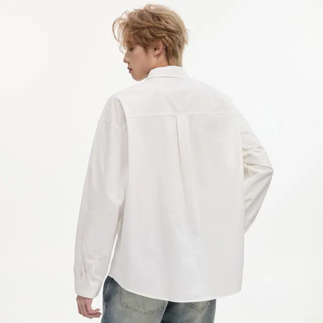 隐狼世家 美式纯棉长袖秋季潮牌宽松休闲纯色衬衣外套衬衫 男款