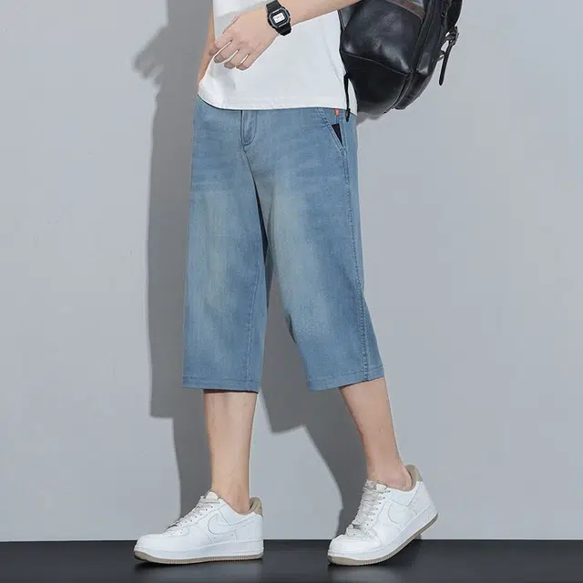 隐狼世家 七分宽松直筒休闲中裤夏季薄款凉感牛仔短裤 男款