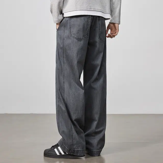 隐狼世家 隐狼世家弯刀男美式复古水洗做旧纯棉宽松直筒阔腿裤子牛仔裤 男款