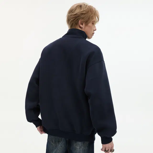 隐狼世家 纯色高领男秋季休闲宽松运动衫半拉链百搭情侣外套卫衣 男款