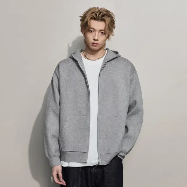 隐狼世家 灰色针织开衫毛衣男秋冬纯色宽松廓形连帽百搭休闲情侣外套卫衣 男款