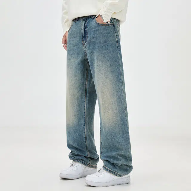 隐狼世家 美式复古水洗男宽松直筒阔腿休闲裤子牛仔裤 男款