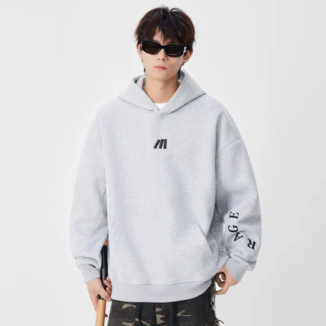 隐狼世家 连帽套头男刺绣宽松春秋季休闲百搭帽衫日系复古潮牌情侣上衣卫衣 男款