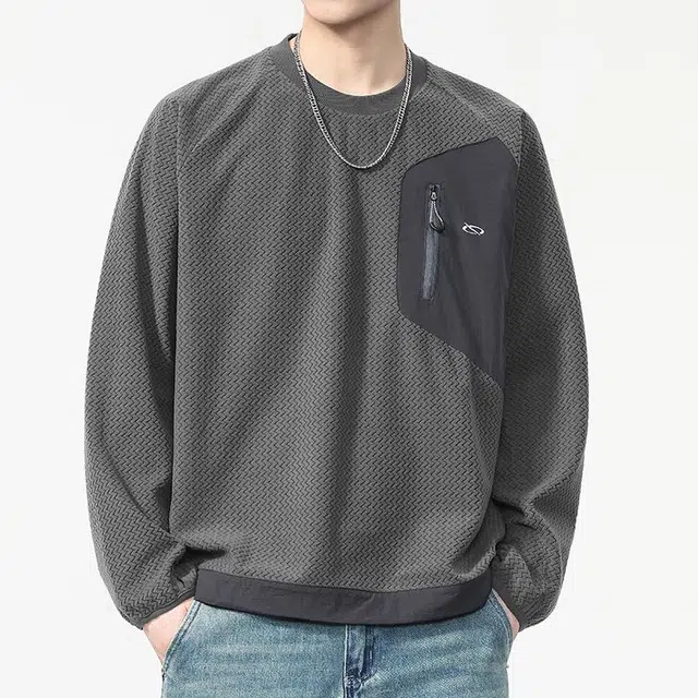 隐狼世家 保暖透气撞色贴身层冬季螺纹圆领抓绒抗静电男卫衣 男款