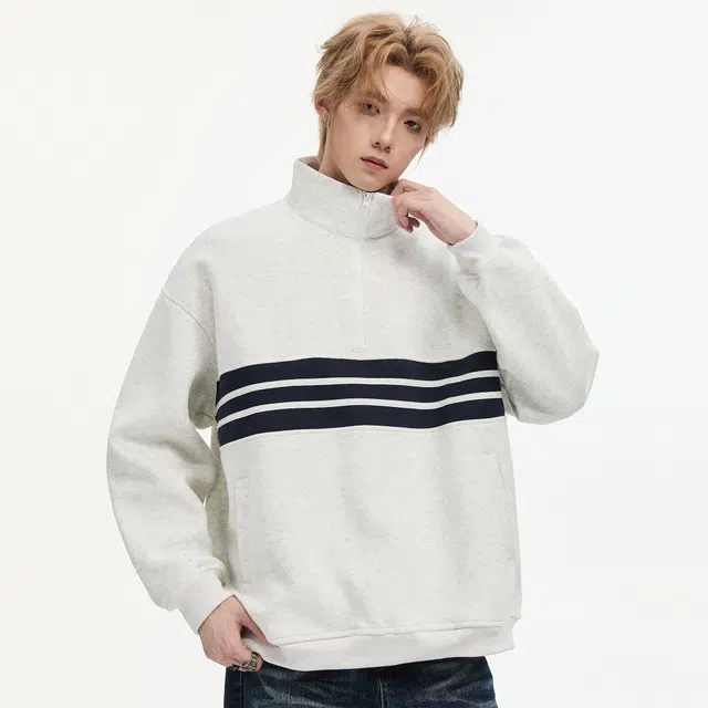 隐狼世家 美式撞色半拉链男生秋季潮牌休闲长袖上衣情侣高领外套卫衣 男款