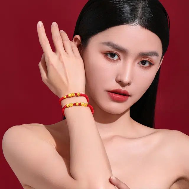 老庙 吉祥六字真言福禄双貔貅硬金 足金 按克计价 黄金手链 女款