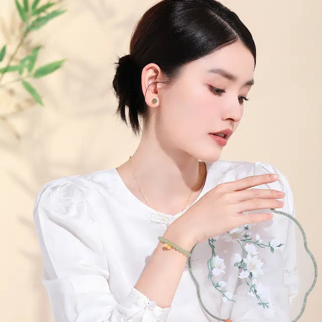 老庙 好事莲莲吉祥如意串珠链 足金 和田玉 黄金手串 女款 青玉