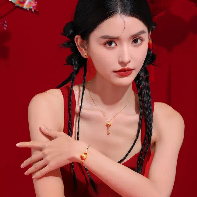老庙 经典福禄葫芦福字流苏款吉祥如意配银项链 足金 按克计价 黄金吊坠 女款