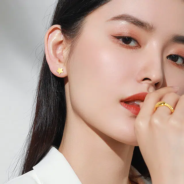 老庙 可爱星星耳针养耳朵 足金 按克计价 黄金耳钉 女款