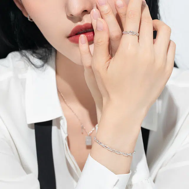 老庙 个性 欧美潮流车花手饰素链 铂金 手链 女款