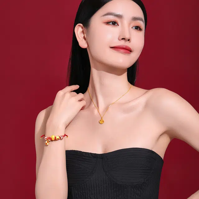 老庙 有福如意福牌祥云锁 足金 按克计价 黄金吊坠 女款