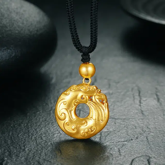 老庙 古法金系列十二生肖龙腾四海经典龙纹双面设计圆环挂坠配颈绳 足金 按克计价 黄金吊坠 男女同款情侣款