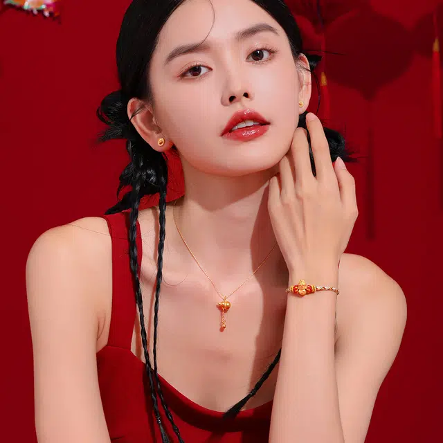 老庙 经典福禄葫芦福字流苏款吉祥如意配银项链 足金 按克计价 黄金吊坠 女款