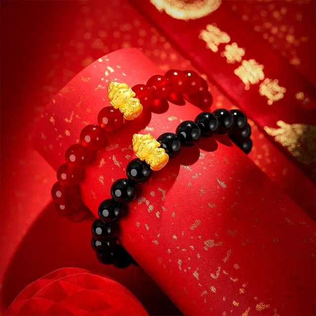 老庙 普贤菩萨硬金中国风 守护神轻奢黑玛瑙 高级感 足金 一口价 手串 女款