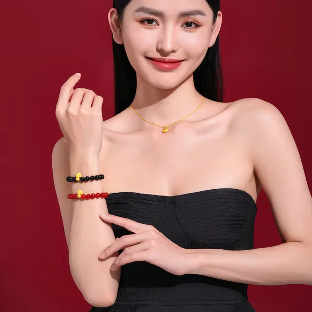 老庙 普贤菩萨硬金中国风 守护神轻奢黑玛瑙 高级感 足金 一口价 手串 女款