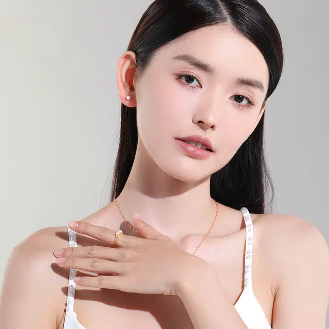 老庙 古法金 陷落温柔 轻奢小众可调节 足金珍珠锆石 按克计价 黄金戒指 女款