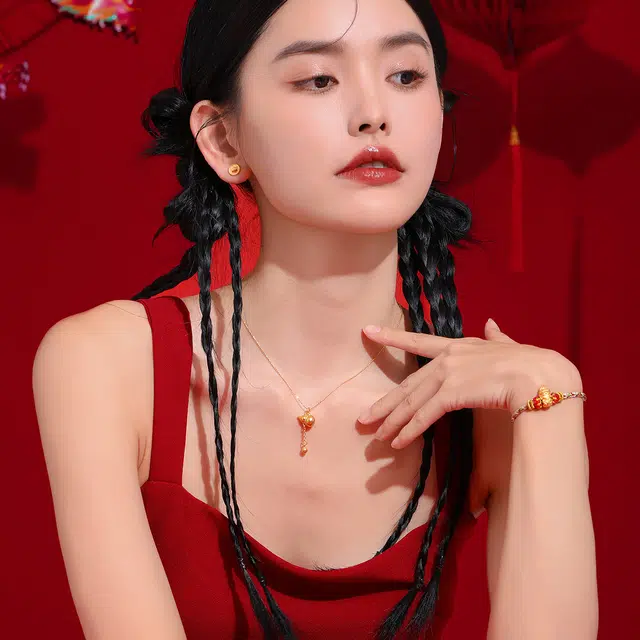 老庙 经典福禄葫芦福字流苏款吉祥如意配银项链 足金 按克计价 黄金吊坠 女款
