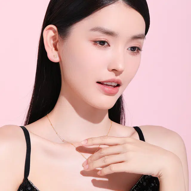 老庙 小清新系列森系小花 小巧精致养耳洞耳饰 足金 按克计价 黄金耳钉 女款