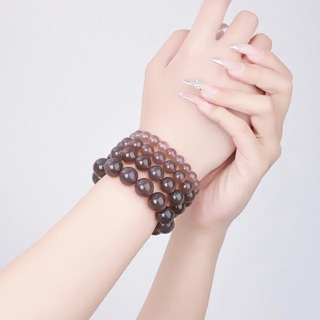 老庙 时尚烟灰色串珠手链 新中式复古风格典雅气质简约百搭#好运 玛瑙 手串 女款