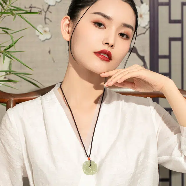 老庙 精致平安如意新中式国潮 和田玉 和田玉项链 女款 青玉