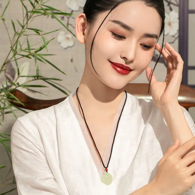 老庙 精致年年有余鱼挂件新中式国潮 和田玉 和田玉项链 女款 翠青玉